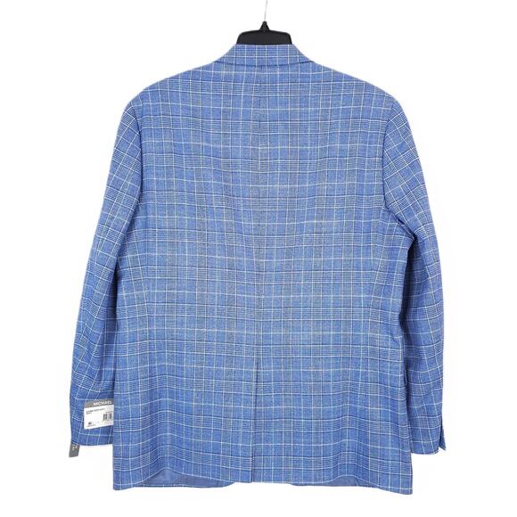 Michael Kors Men's Classic-Fit Stretch Sport Coat Blue White Plaid 46R NWT - Picture 3 of 7